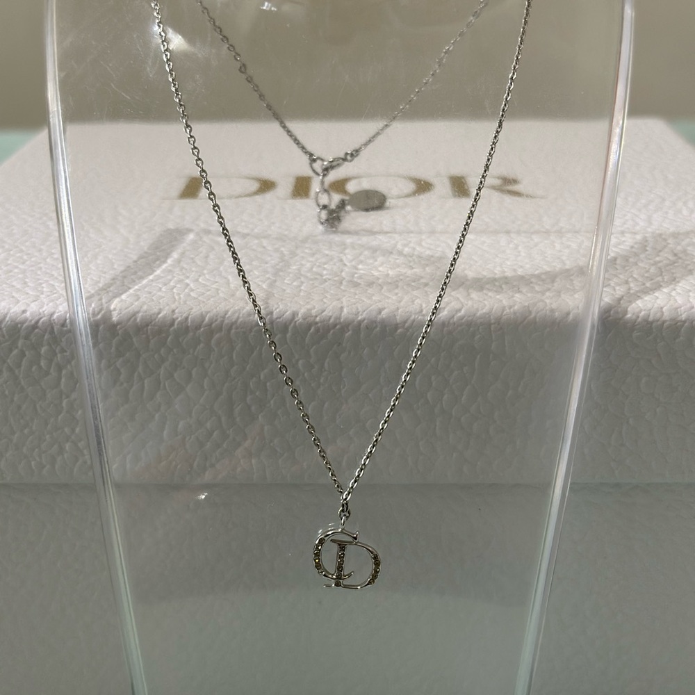 Authentic Dior Silver Logo Pendant Necklace